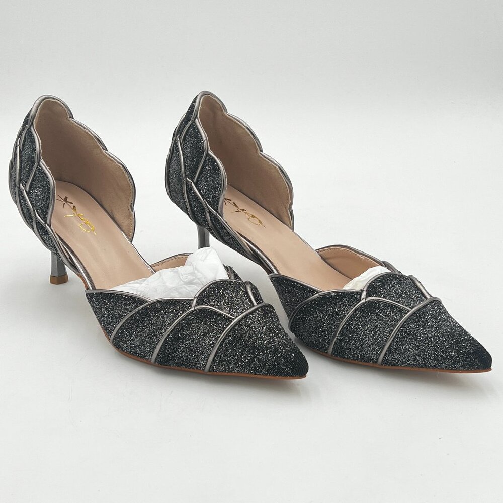 XYD Women's Pumps, Elegant Pointed Toe, D'Orsay Kitten Low Heels,Black